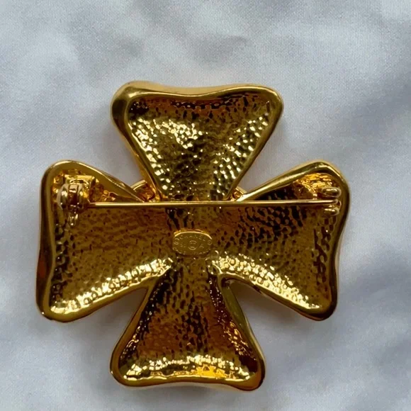 Chanel Vintage 24K Gold Clover Brooch